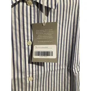 Everlane Womens Size M Blue White Striped Button Crop Cotton Woven PJ Top thumbnail 5