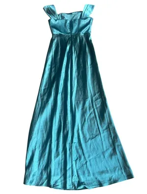 Birdy Grey Mia Shiny Satin Dress Gown Sea Glass High Slit Small Women's NWT thumbnail 7