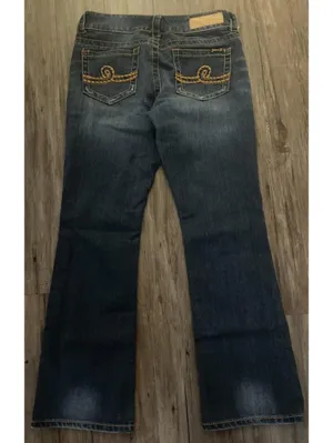 VTG Seven7 Bootcut Jeans Sz 6P Blue Dark Wash Embroidered thumbnail 2