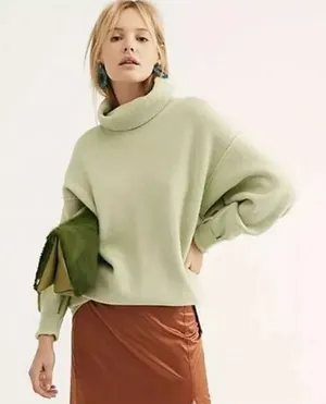 Free People Easy Street Tunic Sweater Sage Green Ribbed Turtleneck Oversized M thumbnail 1