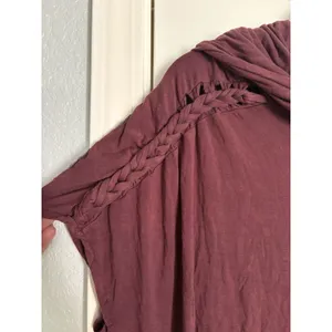 POL Oversized Hooded Tunic Top Boho Purple Braided Trim Crochet Lagenlook‎ M/L thumbnail 3