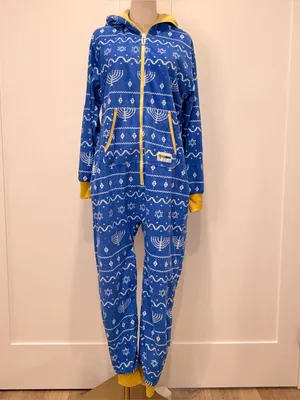 Tipsy Elves Womens Blue Hanukkah Jumpsuit Small Holiday Menorah Whimsy Cozy Fun thumbnail 4
