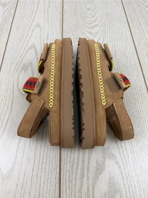 UGG Women's Goldenstar Heritage Braid Embroidered Suede Sandal US8 Chestnut $140 thumbnail 3