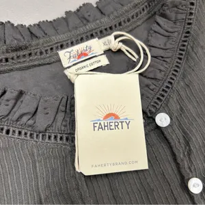 Faherty Button Shirt Top Willa Ruffle Gray Blouse Organic Cotton Size XL NWT NEW thumbnail 6