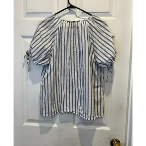 Universal‎ Thread Blue White Striped Cotton Button Down Puff Sleeve Blouse Large thumbnail 5