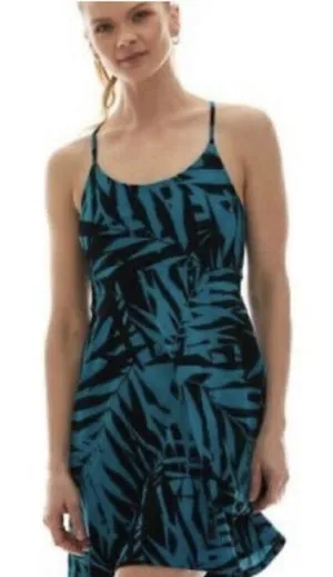 K-Deer On The Go Laguna Palm Print Blue Black Athletic Dress Size Small thumbnail 1