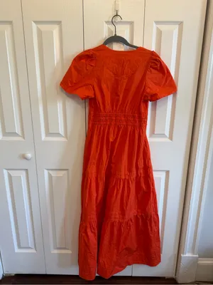 Quince 100% Organic Cotton Poplin Tiered Maxi Dress Vermillion Red Size Small thumbnail 4