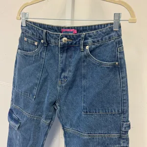 Edikted Denim Cargo Carpenter Jeans Straight Leg Multi Pocket Women's Size S thumbnail 6
