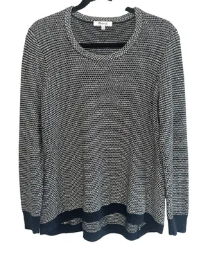 Madewell Size L Women's Pullover Striped Black‎ White Textured Knit Long Sleeve thumbnail 1