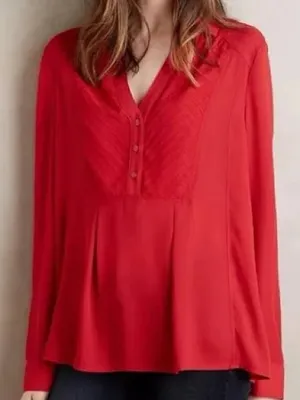 Maeve Anthropologie De Stijl Popover Blouse 10 Red Excellent Chevron V-Neck thumbnail 1