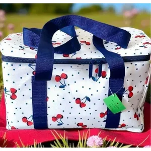 Kate Spade Cherry Dot Insulated Cooler Tote Lunch Bag White Navy Zip Top gift thumbnail 1