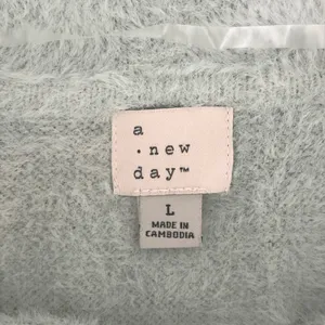 A New Day Sage Green Fuzzy Eyelash Knit Short Sleeve Polo Sweater Large thumbnail 7