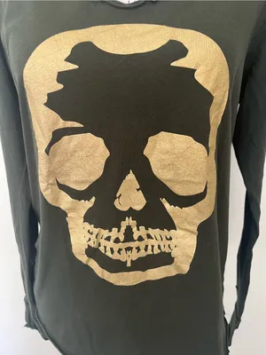 Zadig & Voltaire Olive Green Long Sleeve Tee with Gold Skull Motif thumbnail 3