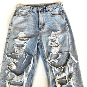Mom Destroyed High Rise Denim Jeans thumbnail 2
