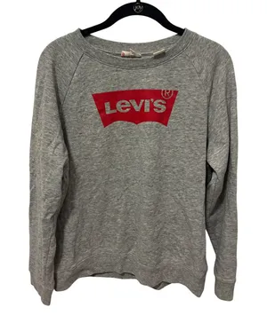 Levis Womens Batwing Logo Graphic Sweatshirt Heather Grey Medium Raglan Pullover thumbnail 1