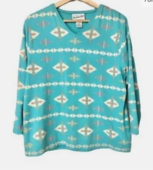 Vintage Pendleton Y2K Southwestern Aztec Womens Top Size‎ Medium Long Sleeve thumbnail 1