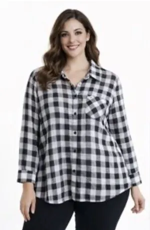 Faded Glory White & Black Plaid Flannel Size 3X thumbnail 1