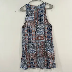 Lulus Design‎ Major Grey Blue Floral Boho Print Sleeveless Swing Dress LARGE thumbnail 7
