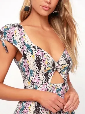 Free People miss right floral dress front key hole sz L thumbnail 2
