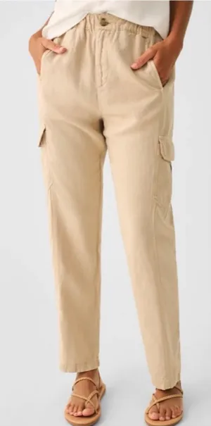 Faherty Arlie Day Cargo Linen Blend Pants in Safari Khaki Tan - Sz S 💚🎀 thumbnail 1