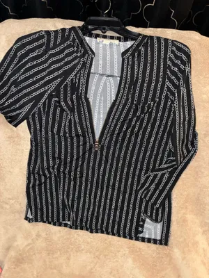 Michael Kors Black & White Chain Print Zip Front Blouse Top Size Medium thumbnail 7