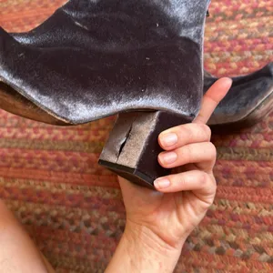 Free People Grey Velvet Booties Chunky Heel Zip Up Ankle thumbnail 7