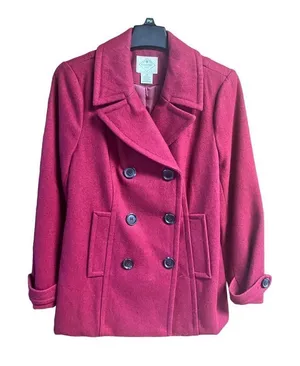 St. John’s Bay * Burgundy * Wool Blend * Double breasted ￼* Pea Coat * Sz PM NWO thumbnail 1