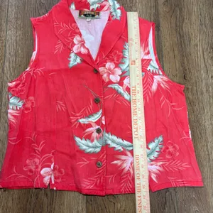 VTG‎ Caribbean Joe Red Tropical Floral Sleeveless Button Up Top Resort Womens L thumbnail 6