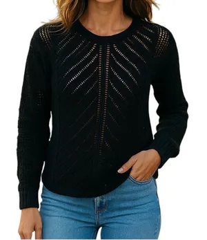 Chelsea & Theodore Navy Crochet Sweater XL Sheer Hi Low Beach Cover Up thumbnail 1