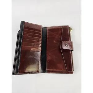 Twenty Card Slots ID Leather Brown Full Size‎ Wallet Coins Money Zipper Holder thumbnail 3