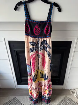 Rosa Clothing Bohemia Tropical Totem Print Strappy Flare Maxi Dress Small New thumbnail 5