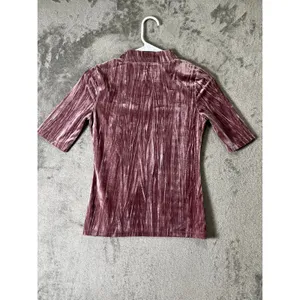 Pilcro Velveteen Mock Neck Top Dusty Rose Crushed Velvet Short Sleeve XXS thumbnail 3