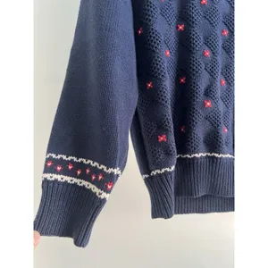 Eddie Bauer Vintage 90s Y2K Cotton Knit Sweater Textured Flowers Collar Women's Size Medium thumbnail 4