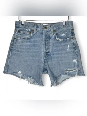 Agolde Parker Long Vintage Cut Off Denim Shorts in Swapmeet thumbnail 4