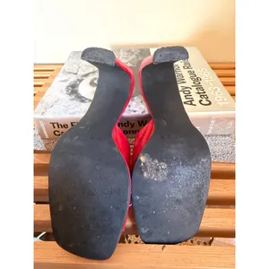 Vintage David Aaron Red Leather Slide Mule Heels Y2K Open Toe Pumps Size 8 thumbnail 6