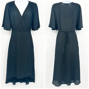 Lulus‎ Womens Farah Black Polka Dot Print Parisian Chic Midi Wrap Dress Size S thumbnail 3
