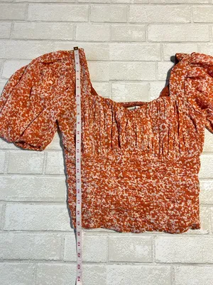 Abercrombie & Fitch Puff-Sleeve Smocked Top Rust Orange BoHo Size Medium thumbnail 5