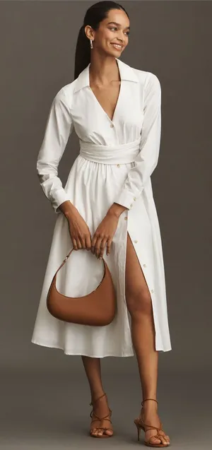 NWT Hutch White Button-Front Wrap Long-Sleeve VNeck Midi Shirt Dress 100% Cotton thumbnail 1