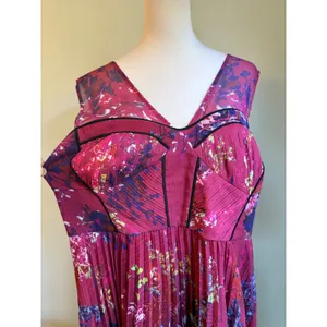 Karen Millen Floral Pleated Maxi Dress Burgundy Purple Corset 18 boho romantic thumbnail 5