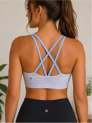 Lululemon Sports Bra Women’s Size 8 Gray Blue‎ Striped Criss Cross Straps thumbnail 4
