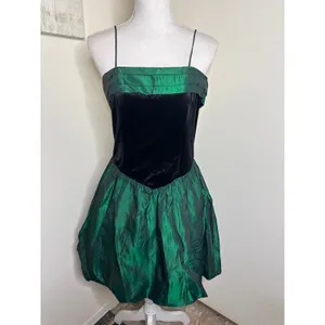 VTG 1980s Jodi Michaels Prom Party Dress Green Metallic Bubble Skirt Basque thumbnail 2