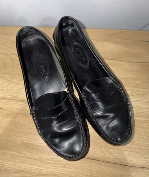 TOD'S Loafers Black Driving Moccasin Leather Women's Size 38 US 7.5 D thumbnail 1