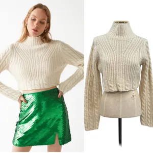 & Other Stories Cable Knit Sweater‎ Cropped Wool Blend Cream Ivory Size Small thumbnail 2
