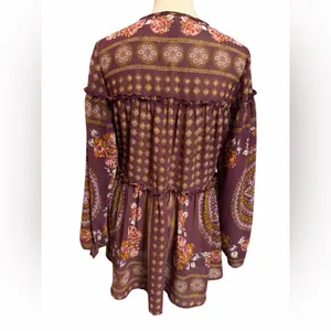 Knox Rose Burgundy and Gold Boho Blouse thumbnail 2
