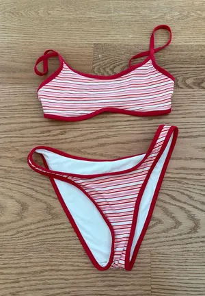 Frankie's Bikinis Red and White Striped Two-Piece Swim Set thumbnail 1
