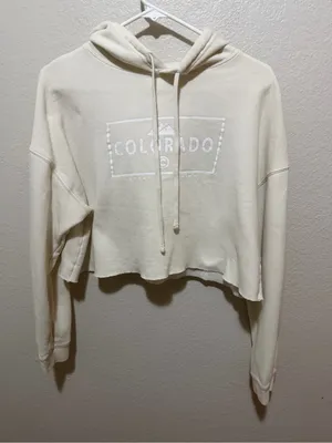 Cream Colorado Cropped Sweatshirt Mountain Graphic Size Medium thumbnail 1