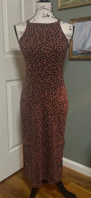Old Navy SZ M 100% Cotton Animal Print Midi Dress Y2K Leopard Femme Fatale thumbnail 1