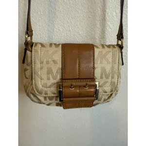 Michael Kors Small Signature Series Crossbody Tan Logo‎ Canvas Brown Leather thumbnail 2
