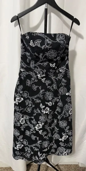 White House Black Market Strapless Floral Toile Midi Dress Black White Size 2 thumbnail 1