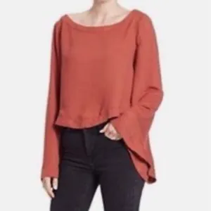 Free People Stars Aligned Boho Cropped Terracotta Blouse size Large thumbnail 2